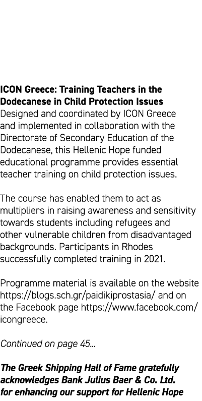    ICON Greece: Training Teachers in the Dodecanese in Child Protection Issues Designed and coordinated by ICON Gree...