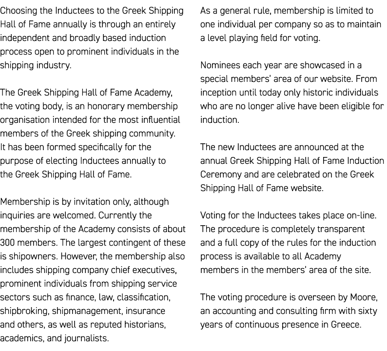 Choosing the Inductees to the Greek Shipping Hall of Fame annually is through an entirely independent and broadly bas...