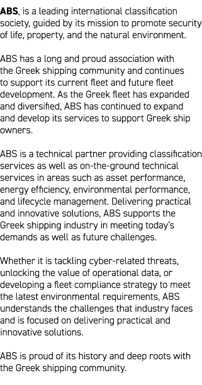 ABS, is a leading international classification society, guided by its mission to promote security of life, property, ...