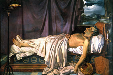 2KE78MG Lord Byron on His Deathbed, by Joseph Denis Odevaere (c.?1826).
